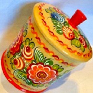 NWT Russian Golden Khokhloma Wooden Box Handmade Signed Unique Imported